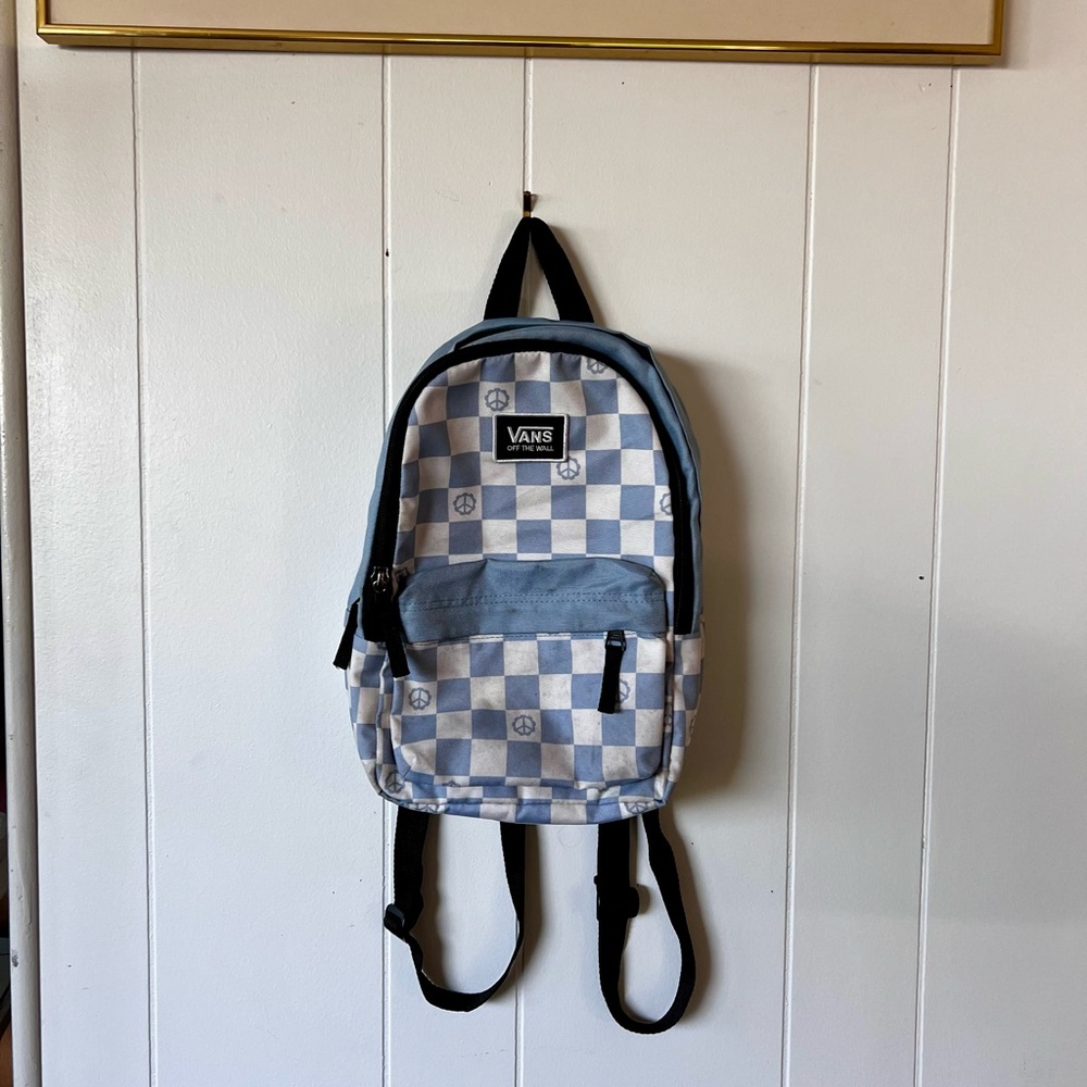 Vans Checkered Backpack in Blue and White